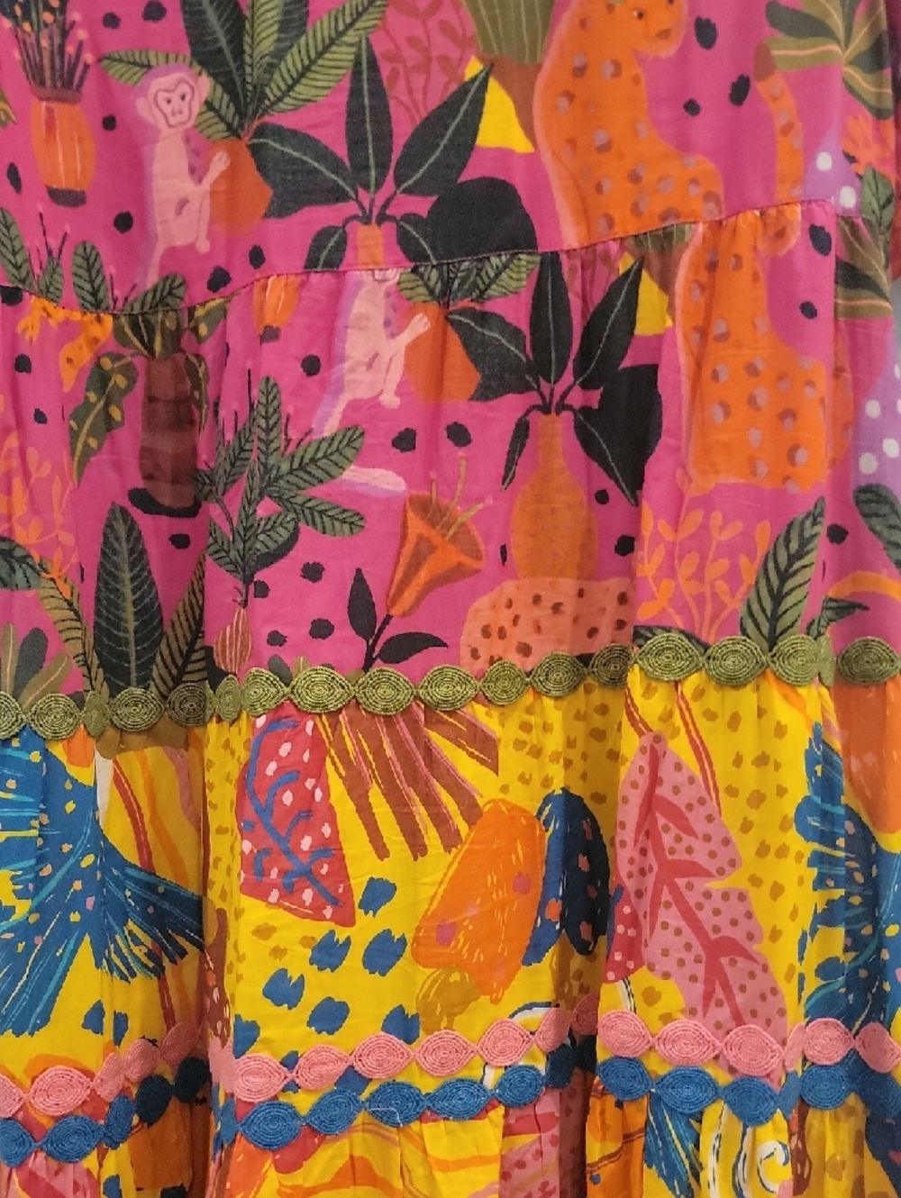 Uncle Frank Pink and Yellow Tropical Print Tiered Dress - Picture 6 of 6